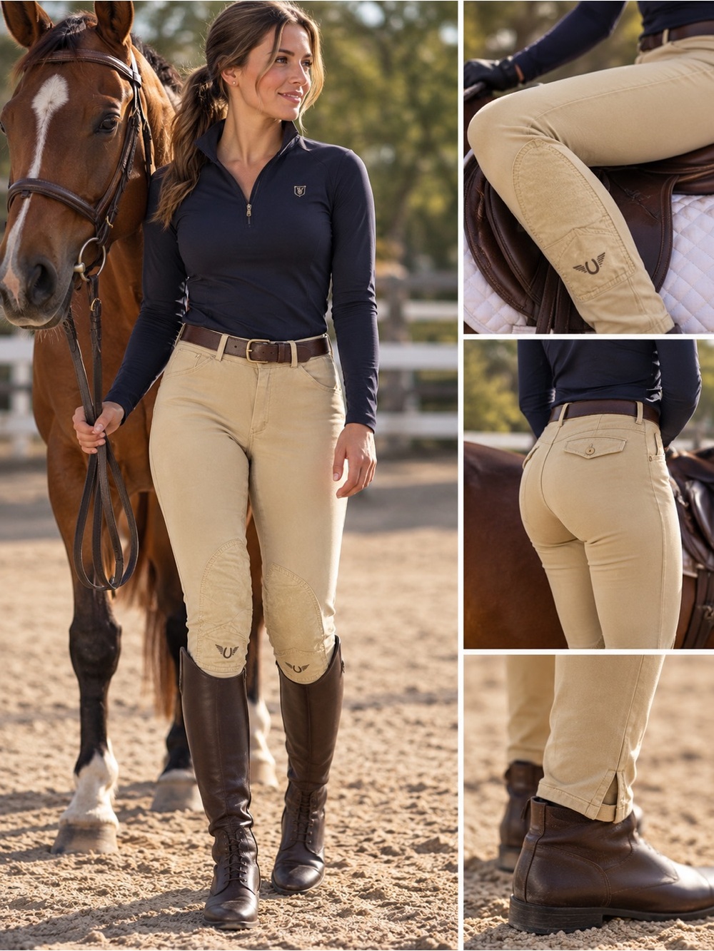 Unik International Equestrian Riding Breeches Tan Suede Knee Patch Size 32